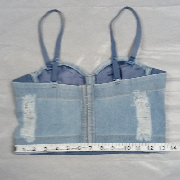 Denim Crop Corset Top Blue Jean Corset - Picture 6 of 9